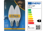 2 STÜCK (VPE) SHADA LED Kerze E14 470lm 5W, warmweiss 2700K, C35 mattiert, EEC: F (0600181GB2)